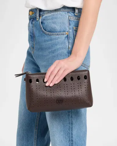 Valentino Garavani Men 's Perforated Leather Zip Pouch | Thumbnail 2 Valentino Garavani Men 's Perforated Leather Zip Pouch | Thumbnail 2