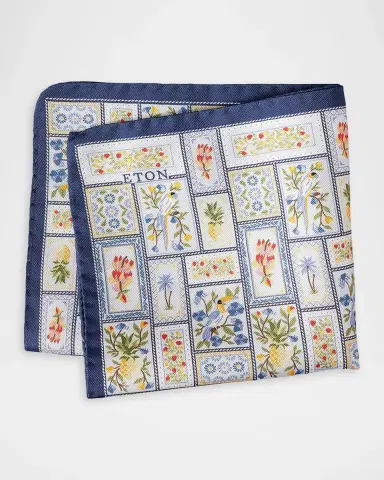 Eton Men's Patchwork Panama Silk Pocket Square | Thumbnail 2 Eton Men's Patchwork Panama Silk Pocket Square | Thumbnail 2