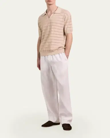 Frescobol Carioca Men's Wavy Stripe Cotton Jacquard Johnny Collar Polo Sweater | Thumbnail 2 Frescobol Carioca Men's Wavy Stripe Cotton Jacquard Johnny Collar Polo Sweater | Thumbnail 2