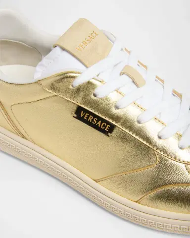 Versace Men's Laminated Leather T-Toe Low-Top Sneakers | Thumbnail 3 Versace Men's Laminated Leather T-Toe Low-Top Sneakers | Thumbnail 3
