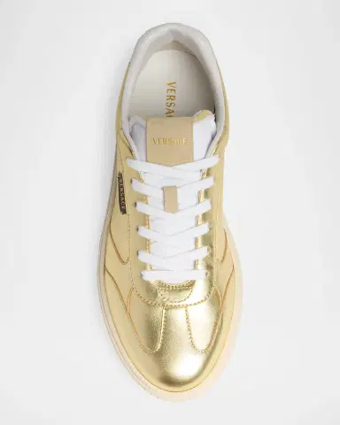 Versace Men's Laminated Leather T-Toe Low-Top Sneakers | Thumbnail 4 Versace Men's Laminated Leather T-Toe Low-Top Sneakers | Thumbnail 4