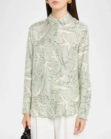 Altuzarra Chika Bird-Print Silk Twill Button-Front Shirt | Thumbnail 4 Altuzarra Chika Bird-Print Silk Twill Button-Front Shirt | Thumbnail 4