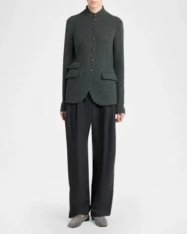 Giorgio Armani Fitted Herringbone Wool-Blend Blazer | Thumbnail 2 Giorgio Armani Fitted Herringbone Wool-Blend Blazer | Thumbnail 2