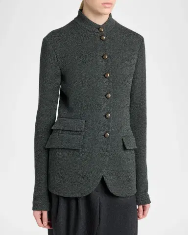 Giorgio Armani Fitted Herringbone Wool-Blend Blazer | Thumbnail 4 Giorgio Armani Fitted Herringbone Wool-Blend Blazer | Thumbnail 4