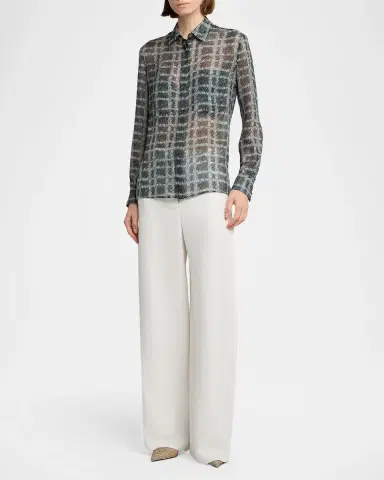 Giorgio Armani Sheer Silk Plaid Button-Front Shirt | Thumbnail 2 Giorgio Armani Sheer Silk Plaid Button-Front Shirt | Thumbnail 2