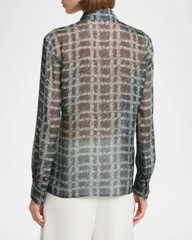 Giorgio Armani Sheer Silk Plaid Button-Front Shirt | Thumbnail 3 Giorgio Armani Sheer Silk Plaid Button-Front Shirt | Thumbnail 3