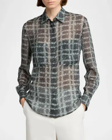 Giorgio Armani Sheer Silk Plaid Button-Front Shirt | Thumbnail 4 Giorgio Armani Sheer Silk Plaid Button-Front Shirt | Thumbnail 4