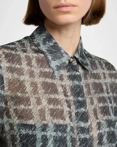Giorgio Armani Sheer Silk Plaid Button-Front Shirt | Thumbnail 5 Giorgio Armani Sheer Silk Plaid Button-Front Shirt | Thumbnail 5