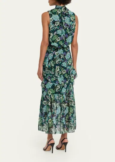Saloni Fleur Silk Sleeveless Tiered-Ruffle Midi Dress | Thumbnail 3 Saloni Fleur Silk Sleeveless Tiered-Ruffle Midi Dress | Thumbnail 3