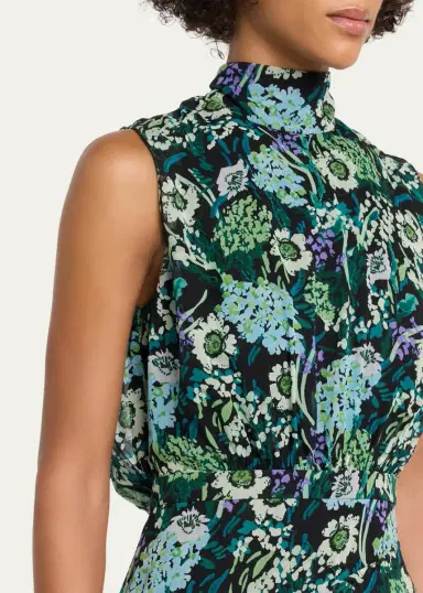 Saloni Fleur Silk Sleeveless Tiered-Ruffle Midi Dress | Thumbnail 5 Saloni Fleur Silk Sleeveless Tiered-Ruffle Midi Dress | Thumbnail 5