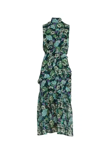 Saloni Fleur Silk Sleeveless Tiered-Ruffle Midi Dress | Thumbnail 1 Saloni Fleur Silk Sleeveless Tiered-Ruffle Midi Dress | Thumbnail 1