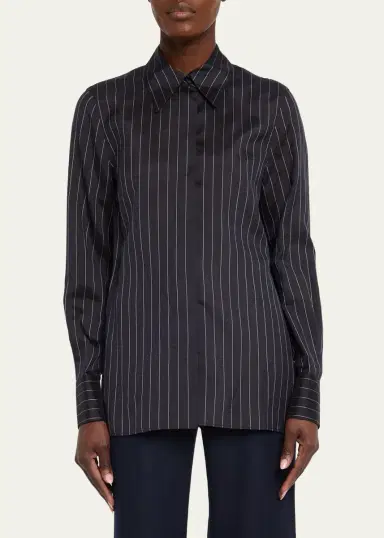 Lafayette 148 New York Pinstripe Button-Front Blouse | Thumbnail 4 Lafayette 148 New York Pinstripe Button-Front Blouse | Thumbnail 4