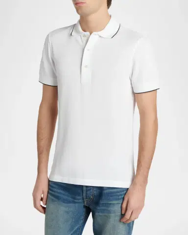 Tom Ford Men's Contrast-Trim Short-Sleeve Polo Shirt | Thumbnail 4 Tom Ford Men's Contrast-Trim Short-Sleeve Polo Shirt | Thumbnail 4