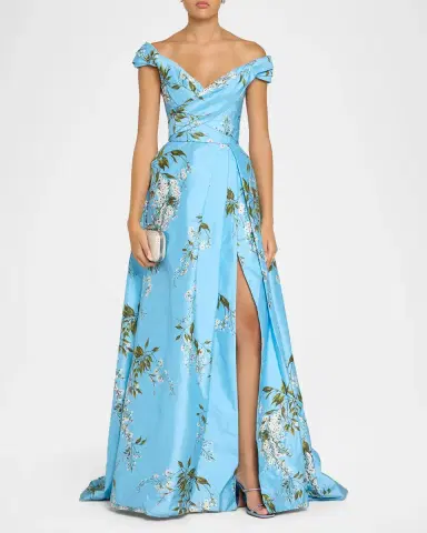 MONIQUE LHUILLIER Off-The-Shoulder Wisteria Silk Taffeta Slit Ball Gown | Thumbnail 2 MONIQUE LHUILLIER Off-The-Shoulder Wisteria Silk Taffeta Slit Ball Gown | Thumbnail 2