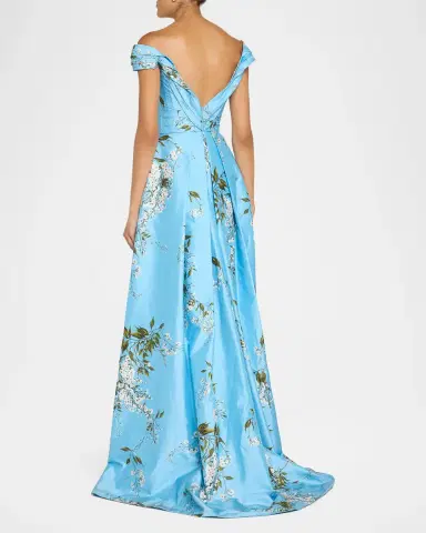 MONIQUE LHUILLIER Off-The-Shoulder Wisteria Silk Taffeta Slit Ball Gown | Thumbnail 3 MONIQUE LHUILLIER Off-The-Shoulder Wisteria Silk Taffeta Slit Ball Gown | Thumbnail 3