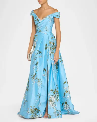 MONIQUE LHUILLIER Off-The-Shoulder Wisteria Silk Taffeta Slit Ball Gown | Thumbnail 4 MONIQUE LHUILLIER Off-The-Shoulder Wisteria Silk Taffeta Slit Ball Gown | Thumbnail 4