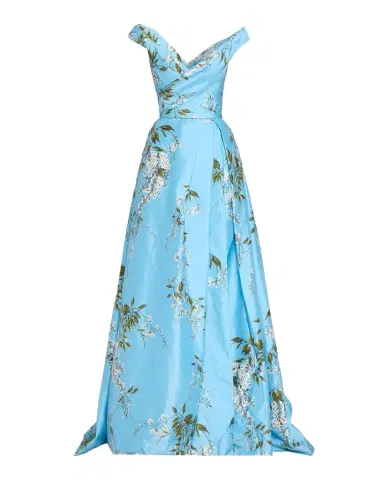 MONIQUE LHUILLIER Off-The-Shoulder Wisteria Silk Taffeta Slit Ball Gown | Thumbnail 1 MONIQUE LHUILLIER Off-The-Shoulder Wisteria Silk Taffeta Slit Ball Gown | Thumbnail 1