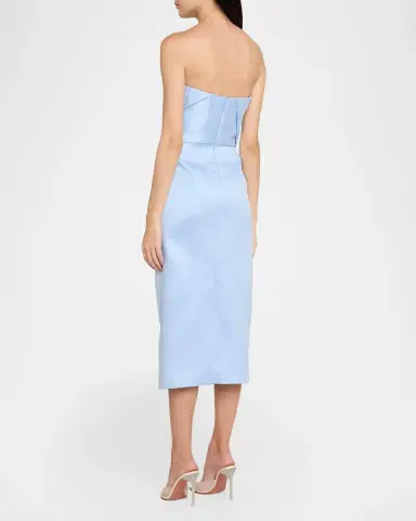 Monique Lhuillier Strapless Draped Mikado Piqué Midi Cocktail Dress | Thumbnail 3 Monique Lhuillier Strapless Draped Mikado Piqué Midi Cocktail Dress | Thumbnail 3