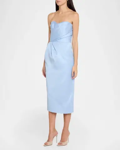 Monique Lhuillier Strapless Draped Mikado Piqué Midi Cocktail Dress | Thumbnail 4 Monique Lhuillier Strapless Draped Mikado Piqué Midi Cocktail Dress | Thumbnail 4