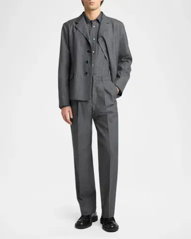 Jil Sander Men's Raw-Edge Wool Poplin Jacket | Thumbnail 2 Jil Sander Men's Raw-Edge Wool Poplin Jacket | Thumbnail 2