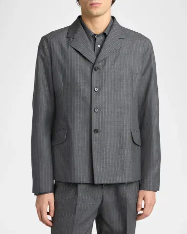 Jil Sander Men's Raw-Edge Wool Poplin Jacket | Thumbnail 4 Jil Sander Men's Raw-Edge Wool Poplin Jacket | Thumbnail 4