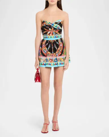 Dolce & Gabbana Strapless Carretto-Print Cotton Flare Mini Dress | Thumbnail 2 Dolce & Gabbana Strapless Carretto-Print Cotton Flare Mini Dress | Thumbnail 2