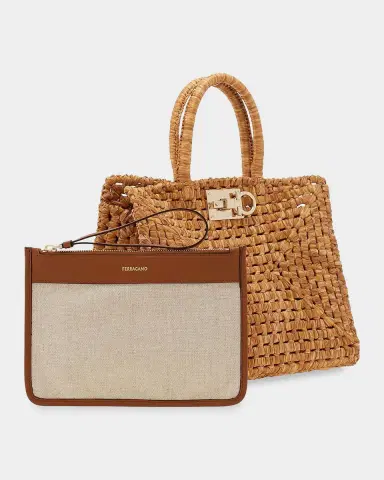 Ferragamo Studio Box Open-Weave Raffia Tote Bag | Thumbnail 6 Ferragamo Studio Box Open-Weave Raffia Tote Bag | Thumbnail 6