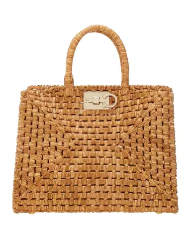 Ferragamo Studio Box Open-Weave Raffia Tote Bag | Thumbnail 1 Ferragamo Studio Box Open-Weave Raffia Tote Bag | Thumbnail 1
