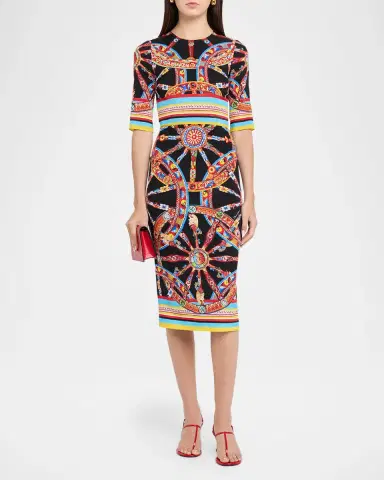 Dolce & Gabbana 3/4-Sleeve Carretto Silk Charmeuse Midi Day Dress | Thumbnail 2 Dolce & Gabbana 3/4-Sleeve Carretto Silk Charmeuse Midi Day Dress | Thumbnail 2