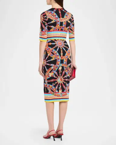 Dolce & Gabbana 3/4-Sleeve Carretto Silk Charmeuse Midi Day Dress | Thumbnail 3 Dolce & Gabbana 3/4-Sleeve Carretto Silk Charmeuse Midi Day Dress | Thumbnail 3