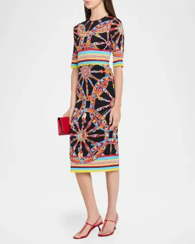 Dolce & Gabbana 3/4-Sleeve Carretto Silk Charmeuse Midi Day Dress | Thumbnail 4 Dolce & Gabbana 3/4-Sleeve Carretto Silk Charmeuse Midi Day Dress | Thumbnail 4