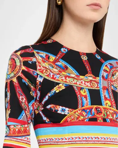Dolce & Gabbana 3/4-Sleeve Carretto Silk Charmeuse Midi Day Dress | Thumbnail 5 Dolce & Gabbana 3/4-Sleeve Carretto Silk Charmeuse Midi Day Dress | Thumbnail 5