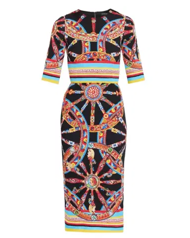 Dolce & Gabbana 3/4-Sleeve Carretto Silk Charmeuse Midi Day Dress | Thumbnail 1 Dolce & Gabbana 3/4-Sleeve Carretto Silk Charmeuse Midi Day Dress | Thumbnail 1