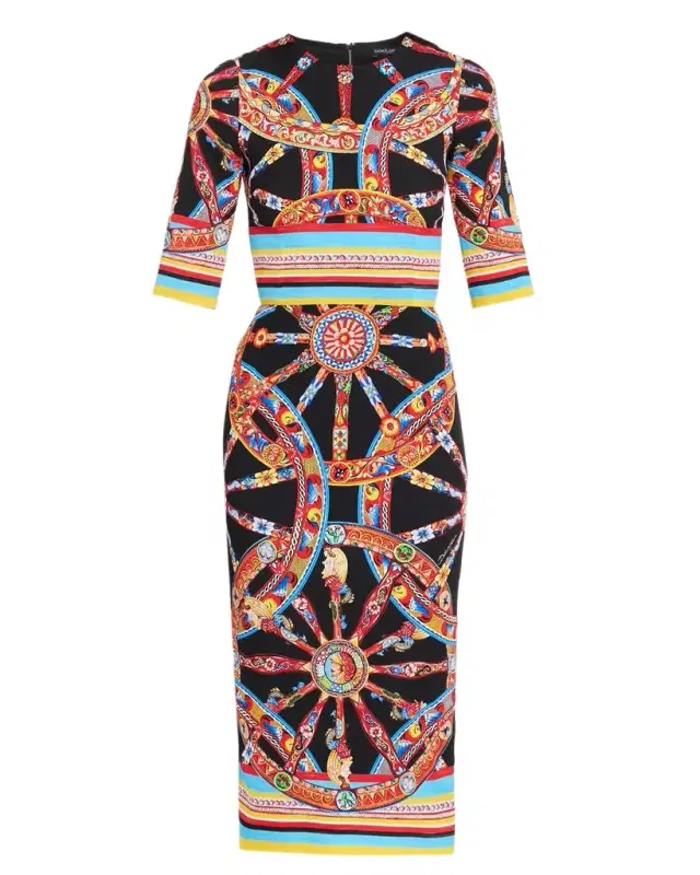 3/4-Sleeve Carretto Silk Charmeuse Midi Day Dress 3/4-Sleeve Carretto Silk Charmeuse Midi Day Dress