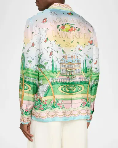 Casablanca x Laduree Men's Multicolor Silk Button-Down Shirt | Thumbnail 3 Casablanca x Laduree Men's Multicolor Silk Button-Down Shirt | Thumbnail 3