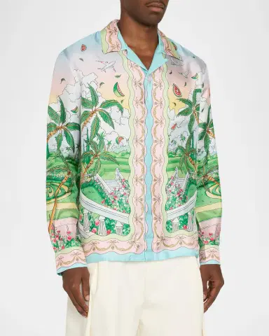 Casablanca x Laduree Men's Multicolor Silk Button-Down Shirt | Thumbnail 4 Casablanca x Laduree Men's Multicolor Silk Button-Down Shirt | Thumbnail 4