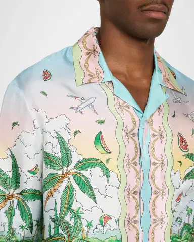 Casablanca x Laduree Men's Multicolor Silk Button-Down Shirt | Thumbnail 5 Casablanca x Laduree Men's Multicolor Silk Button-Down Shirt | Thumbnail 5