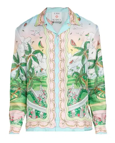 Casablanca x Laduree Men's Multicolor Silk Button-Down Shirt | Thumbnail 1 Casablanca x Laduree Men's Multicolor Silk Button-Down Shirt | Thumbnail 1