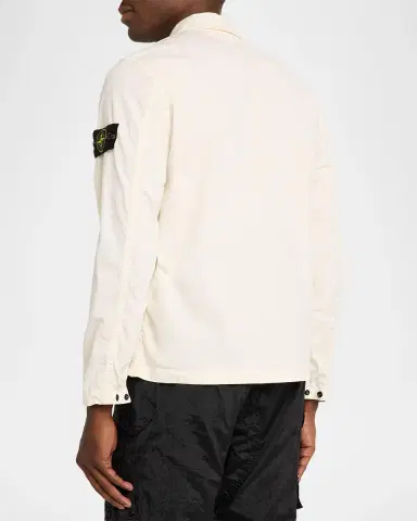 Stone Island Men's Cotton-Stretch Concealed Button-Down Shirt | Thumbnail 3 Stone Island Men's Cotton-Stretch Concealed Button-Down Shirt | Thumbnail 3