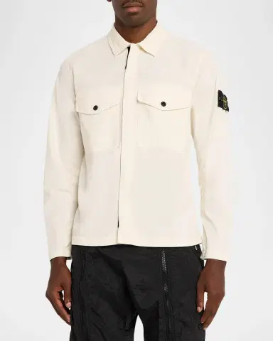 Stone Island Men's Cotton-Stretch Concealed Button-Down Shirt | Thumbnail 4 Stone Island Men's Cotton-Stretch Concealed Button-Down Shirt | Thumbnail 4