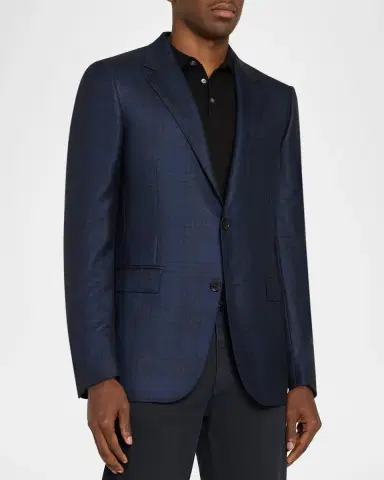 ZEGNA Men's Cashmere and Silk Check Single-Breasted Sport Coat | Thumbnail 4 ZEGNA Men's Cashmere and Silk Check Single-Breasted Sport Coat | Thumbnail 4
