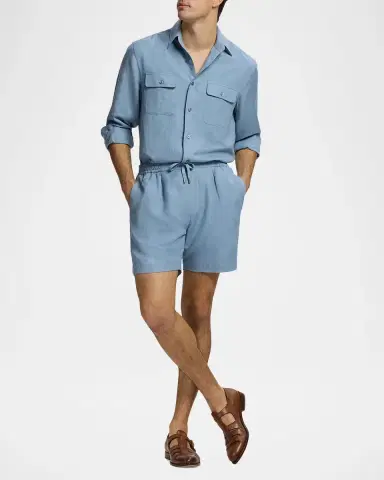 Ralph Lauren Purple Label Men's Silk-Linen Drawstring Shorts | Thumbnail 2 Ralph Lauren Purple Label Men's Silk-Linen Drawstring Shorts | Thumbnail 2