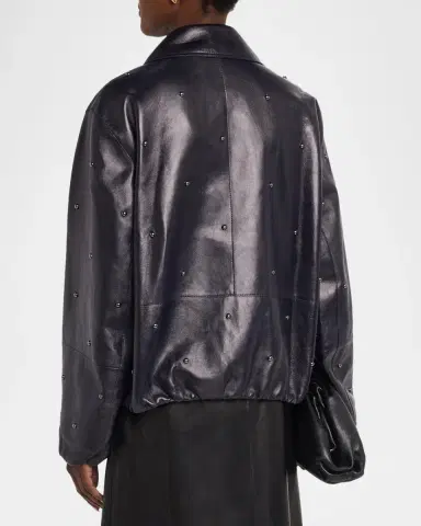 Lafayette 148 New York Dotted Lambskin Leather Bomber Jacket | Thumbnail 3 Lafayette 148 New York Dotted Lambskin Leather Bomber Jacket | Thumbnail 3