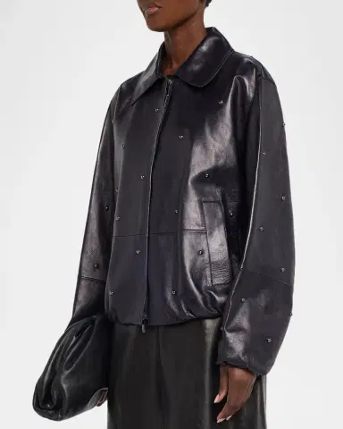 Lafayette 148 New York Dotted Lambskin Leather Bomber Jacket | Thumbnail 4 Lafayette 148 New York Dotted Lambskin Leather Bomber Jacket | Thumbnail 4