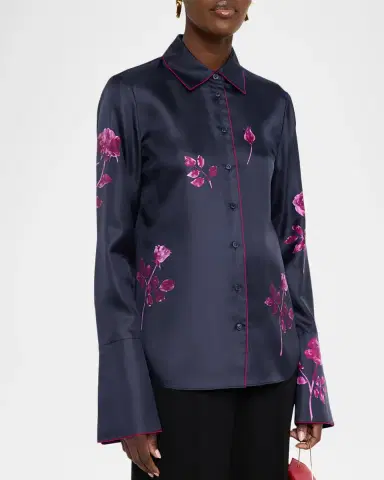 Lafayette 148 New York Floral-Print Silk Twill Blouse | Thumbnail 4 Lafayette 148 New York Floral-Print Silk Twill Blouse | Thumbnail 4