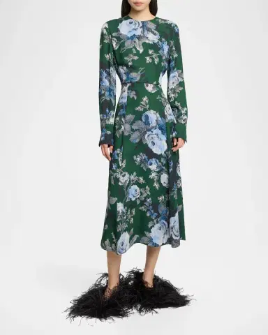 Erdem Floral Crepe A-Line Midi Dress | Thumbnail 2 Erdem Floral Crepe A-Line Midi Dress | Thumbnail 2