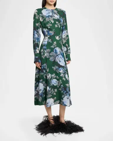 Erdem Floral Crepe A-Line Midi Dress | Thumbnail 4 Erdem Floral Crepe A-Line Midi Dress | Thumbnail 4