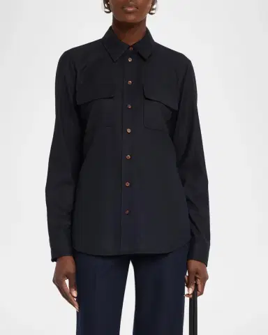 Lafayette 148 New York Brushed Wool Button-Front Shirt | Thumbnail 4 Lafayette 148 New York Brushed Wool Button-Front Shirt | Thumbnail 4