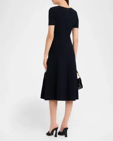 Oscar de la Renta Short-Sleeve Multi Floral Knit Midi Dress | Thumbnail 3 Oscar de la Renta Short-Sleeve Multi Floral Knit Midi Dress | Thumbnail 3