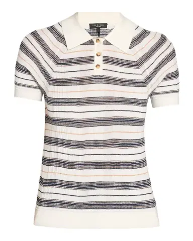 rag & bone Teresa Striped Silk-Blend Polo | Thumbnail 1 rag & bone Teresa Striped Silk-Blend Polo | Thumbnail 1